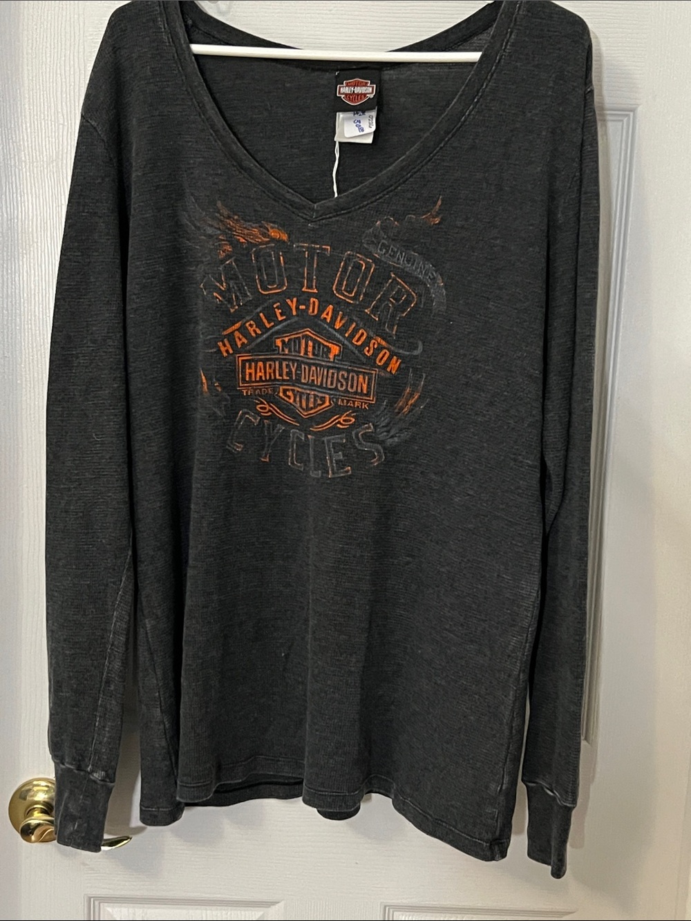 Harley-Davidson Dark Charcoal Long Sleeve V-Neck with Orange Crest Logo